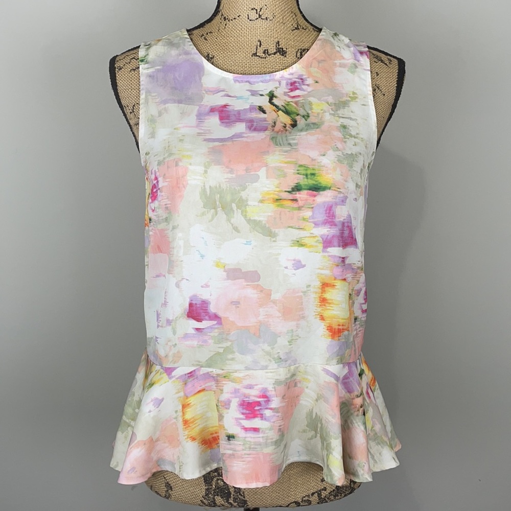 H&M Floral Peplum Sleeveless Top - Watercolor